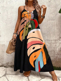 Vestido Longo Preto Estampado com Alças Finas – Elegância e Leveza Nelima Moda