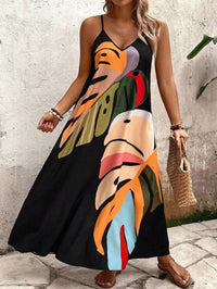 Vestido Longo Preto Estampado com Alças Finas – Elegância e Leveza Nelima Moda