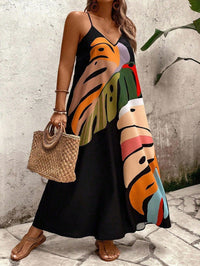 Vestido Longo Preto Estampado com Alças Finas – Elegância e Leveza Nelima Moda