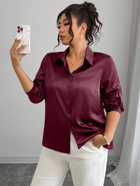 Camisa de Cetim Vinho Plus Size Feminina | Elegância e Conforto do G ao G4