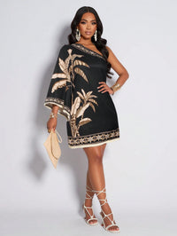 Vestido Curto Um Ombro Só Estampado Tropical – Elegância e Conforto do P ao XG | Nelima