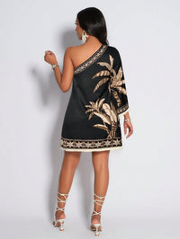 Vestido Curto Um Ombro Só Estampado Tropical – Elegância e Conforto do P ao XG | Nelima