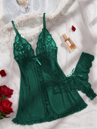 2 Peças Conjunto de Lingerie Camiseta e Renda Decote em V Plus Size para Mulheres, Roupa Íntima Sexy para o Dia a Dia, Natal