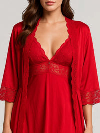 Camisola Sensual Acabamento Em Renda + Robe em Microfibra com Renda PAULA.