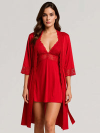 Camisola Sensual Acabamento Em Renda + Robe em Microfibra com Renda PAULA.