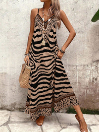 Breezaya Vestido Longo Deslizante Solto Estampa de Onça Feminino, Elegante Roupa de Verão para Férias