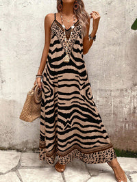 Breezaya Vestido Longo Deslizante Solto Estampa de Onça Feminino, Elegante Roupa de Verão para Férias