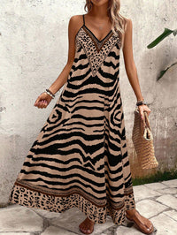 Breezaya Vestido Longo Deslizante Solto Estampa de Onça Feminino, Elegante Roupa de Verão para Férias