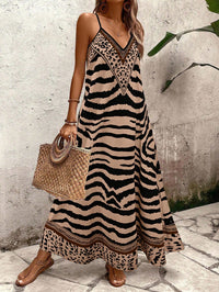 Breezaya Vestido Longo Deslizante Solto Estampa de Onça Feminino, Elegante Roupa de Verão para Férias