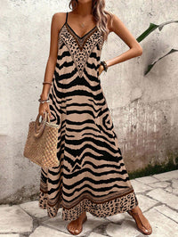 Breezaya Vestido Longo Deslizante Solto Estampa de Onça Feminino, Elegante Roupa de Verão para Férias