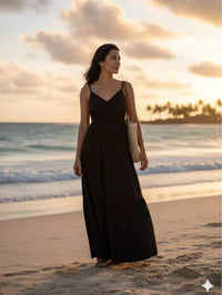 Vestido Longo Preto Feminino com Alças Finas – Elegância do M ao GG