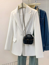 Blazer Feminino Sólido com Lapela Entalhada e Bolsos – Jaqueta de Escritório com Manga Longa e Botões na Frente, Casaco Casual de Negócios para Trabalho, Casa, Primavera, Verão, Outono, Inverno