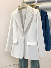 Blazer Feminino Sólido com Lapela Entalhada e Bolsos – Jaqueta de Escritório com Manga Longa e Botões na Frente, Casaco Casual de Negócios para Trabalho, Casa, Primavera, Verão, Outono, Inverno