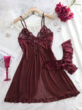 2 Peças Conjunto de Lingerie Camiseta e Renda Decote em V Plus Size para Mulheres, Roupa Íntima Sexy para o Dia a Dia, Natal