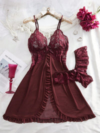 2 Peças Conjunto de Lingerie Camiseta e Renda Decote em V Plus Size para Mulheres, Roupa Íntima Sexy para o Dia a Dia, Natal