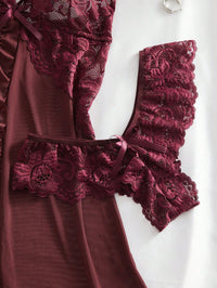 2 Peças Conjunto de Lingerie Camiseta e Renda Decote em V Plus Size para Mulheres, Roupa Íntima Sexy para o Dia a Dia, Natal