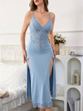 Slumberist Camisola Longa Noturna Feminina com Fenda Lateral Sexy e Recorte em Renda