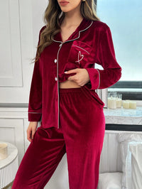 LuxeNights Conjunto de Pijama Veludo Fofo com Recorte Contrastante no Bolso, Manga Longa e Calça, Roupas de Outono e Inverno, Confortável