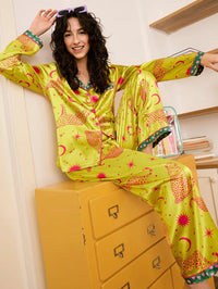 Chillnights Conjunto de Pijama de Malha com Punho e Gola de Contraste, Estampa de Leopardo, Estrela e Coração, Estilo Jovem e Elegante para o Dia dos Namorados, para Mulheres