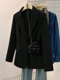 Blazer Feminino Sólido com Lapela Entalhada e Bolsos – Jaqueta de Escritório com Manga Longa e Botões na Frente, Casaco Casual de Negócios para Trabalho, Casa, Primavera, Verão, Outono, Inverno