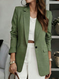 Blazer de Manga Longa com Decote em V de Cor Sólida para Mulheres, Fechamento Único, Adequado para Casual Business, Escritório, Trabalho Remoto, Transporte e Uso Diário, Jaqueta Leve para Todas as Estações (Primavera, Verão, Outono, Inverno)