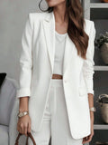 Blazer Feminino Sólido com Lapela Entalhada e Bolsos – Jaqueta de Escritório com Manga Longa e Botões na Frente, Casaco Casual de Negócios para Trabalho, Casa, Primavera, Verão, Outono, Inverno