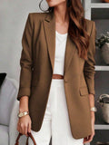 Blazer Feminino Sólido com Lapela Entalhada e Bolsos – Jaqueta de Escritório com Manga Longa e Botões na Frente, Casaco Casual de Negócios para Trabalho, Casa, Primavera, Verão, Outono, Inverno
