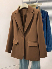 Blazer Feminino Sólido com Lapela Entalhada e Bolsos – Jaqueta de Escritório com Manga Longa e Botões na Frente, Casaco Casual de Negócios para Trabalho, Casa, Primavera, Verão, Outono, Inverno