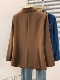 Blazer Feminino Sólido com Lapela Entalhada e Bolsos – Jaqueta de Escritório com Manga Longa e Botões na Frente, Casaco Casual de Negócios para Trabalho, Casa, Primavera, Verão, Outono, Inverno