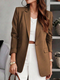 Blazer Feminino Sólido com Lapela Entalhada e Bolsos – Jaqueta de Escritório com Manga Longa e Botões na Frente, Casaco Casual de Negócios para Trabalho, Casa, Primavera, Verão, Outono, Inverno
