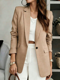 Blazer de Manga Longa com Decote em V de Cor Sólida para Mulheres, Fechamento Único, Adequado para Casual Business, Escritório, Trabalho Remoto, Transporte e Uso Diário, Jaqueta Leve para Todas as Estações (Primavera, Verão, Outono, Inverno)