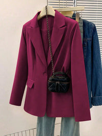 Blazer Feminino Sólido com Lapela Entalhada e Bolsos – Jaqueta de Escritório com Manga Longa e Botões na Frente, Casaco Casual de Negócios para Trabalho, Casa, Primavera, Verão, Outono, Inverno