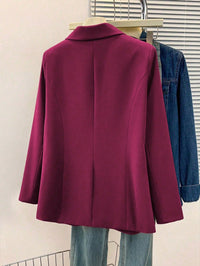 Blazer Feminino Sólido com Lapela Entalhada e Bolsos – Jaqueta de Escritório com Manga Longa e Botões na Frente, Casaco Casual de Negócios para Trabalho, Casa, Primavera, Verão, Outono, Inverno