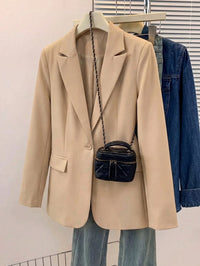 Blazer Feminino Sólido com Lapela Entalhada e Bolsos – Jaqueta de Escritório com Manga Longa e Botões na Frente, Casaco Casual de Negócios para Trabalho, Casa, Primavera, Verão, Outono, Inverno