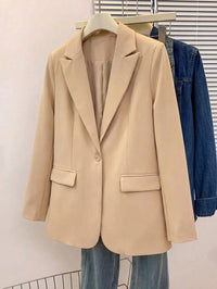 Blazer Feminino Sólido com Lapela Entalhada e Bolsos – Jaqueta de Escritório com Manga Longa e Botões na Frente, Casaco Casual de Negócios para Trabalho, Casa, Primavera, Verão, Outono, Inverno