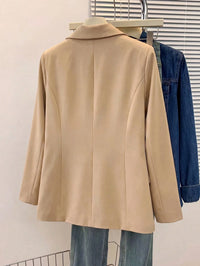 Blazer Feminino Sólido com Lapela Entalhada e Bolsos – Jaqueta de Escritório com Manga Longa e Botões na Frente, Casaco Casual de Negócios para Trabalho, Casa, Primavera, Verão, Outono, Inverno