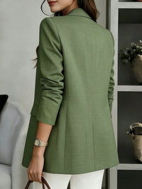 Blazer de Manga Longa com Decote em V de Cor Sólida para Mulheres, Fechamento Único, Adequado para Casual Business, Escritório, Trabalho Remoto, Transporte e Uso Diário, Jaqueta Leve para Todas as Estações (Primavera, Verão, Outono, Inverno)