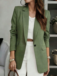 Blazer de Manga Longa com Decote em V de Cor Sólida para Mulheres, Fechamento Único, Adequado para Casual Business, Escritório, Trabalho Remoto, Transporte e Uso Diário, Jaqueta Leve para Todas as Estações (Primavera, Verão, Outono, Inverno)