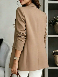Blazer de Manga Longa com Decote em V de Cor Sólida para Mulheres, Fechamento Único, Adequado para Casual Business, Escritório, Trabalho Remoto, Transporte e Uso Diário, Jaqueta Leve para Todas as Estações (Primavera, Verão, Outono, Inverno)