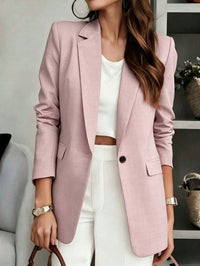 Blazer de Manga Longa com Decote em V de Cor Sólida para Mulheres, Fechamento Único, Adequado para Casual Business, Escritório, Trabalho Remoto, Transporte e Uso Diário, Jaqueta Leve para Todas as Estações (Primavera, Verão, Outono, Inverno)