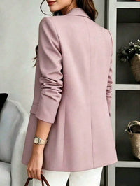 Blazer de Manga Longa com Decote em V de Cor Sólida para Mulheres, Fechamento Único, Adequado para Casual Business, Escritório, Trabalho Remoto, Transporte e Uso Diário, Jaqueta Leve para Todas as Estações (Primavera, Verão, Outono, Inverno)