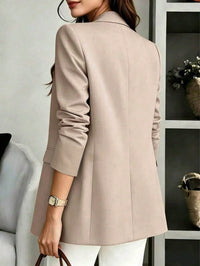 Blazer de Manga Longa com Decote em V de Cor Sólida para Mulheres, Fechamento Único, Adequado para Casual Business, Escritório, Trabalho Remoto, Transporte e Uso Diário, Jaqueta Leve para Todas as Estações (Primavera, Verão, Outono, Inverno)
