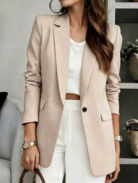 Blazer de Manga Longa com Decote em V de Cor Sólida para Mulheres, Fechamento Único, Adequado para Casual Business, Escritório, Trabalho Remoto, Transporte e Uso Diário, Jaqueta Leve para Todas as Estações (Primavera, Verão, Outono, Inverno)