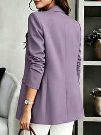 Blazer de Manga Longa com Decote em V de Cor Sólida para Mulheres, Fechamento Único, Adequado para Casual Business, Escritório, Trabalho Remoto, Transporte e Uso Diário, Jaqueta Leve para Todas as Estações (Primavera, Verão, Outono, Inverno)