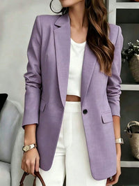 Blazer de Manga Longa com Decote em V de Cor Sólida para Mulheres, Fechamento Único, Adequado para Casual Business, Escritório, Trabalho Remoto, Transporte e Uso Diário, Jaqueta Leve para Todas as Estações (Primavera, Verão, Outono, Inverno)
