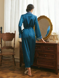 Côtesoire Roupão Longo de Renda Vermelha Sexy com Cinto, Roupa de Dormir Feminina, Loungewear de Luxo para o Dia dos Namorados, Detalhes Aconchegantes e Elegantes, Outono e Inverno
