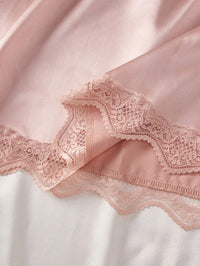 Conjunto de Lingerie Sexy Feminino com Camisete de Decote em V, Camisola de Renda Macia e Cetim com Patchwork, Conjunto de Roupa de Dormir, Vestido de Verão para Sair e Volta às Aulas