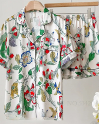 Conjunto de Pijama Feminino Floral Verde em Cetim - Nelima