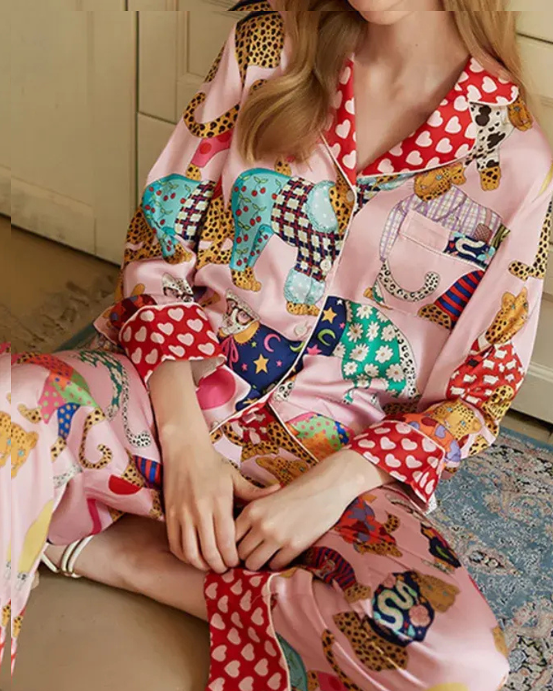 Pijama Feminino em Cetim com Estampa Divertida - Nelima