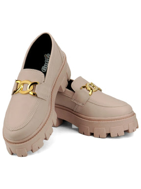 GuGi Mocassim Tratorado Blogueira Feminino Sapato Com Metal Dourado GuGi Com Solado Alto Leve Plataforma 403-GG